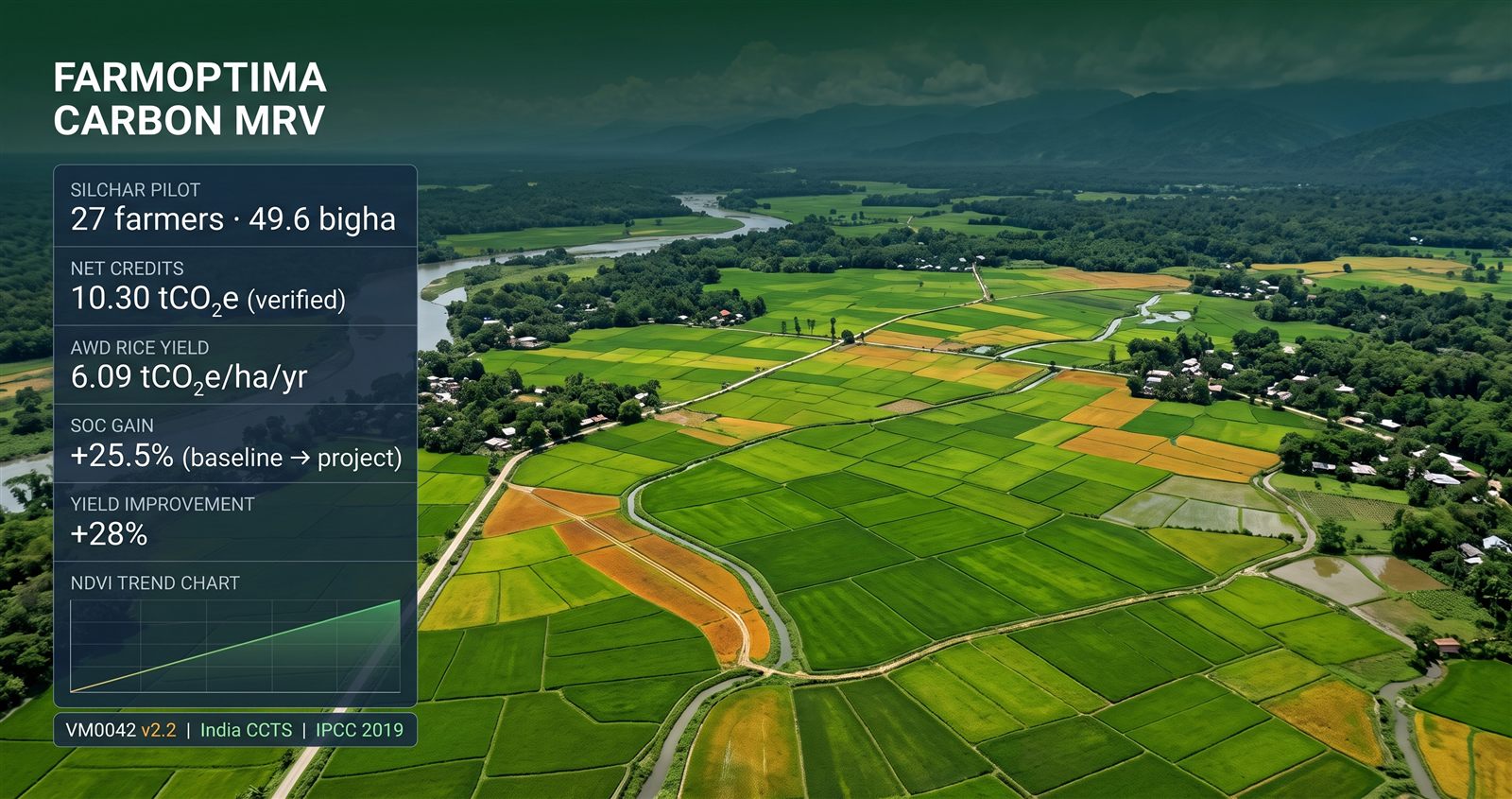 Satellite and soil data visualization over Assam farmland used for carbon MRV quantification